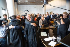 Congratulations being exchanged after the verdict